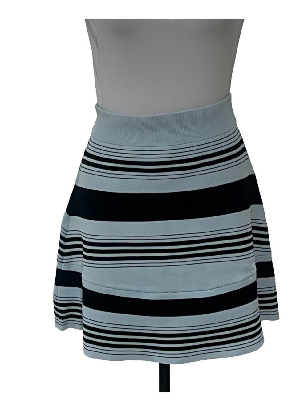 ALC Womens Pull On Striped A-Line Skirt Blue Black Striped Knit Size Small